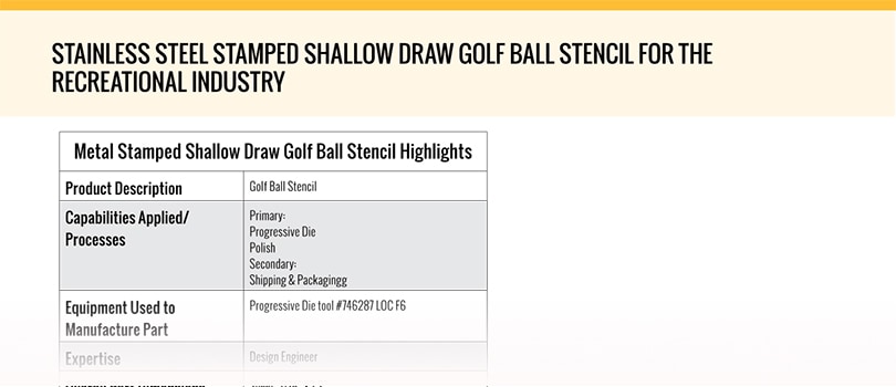 Shallow Draw Golf Ball Stencil Specs