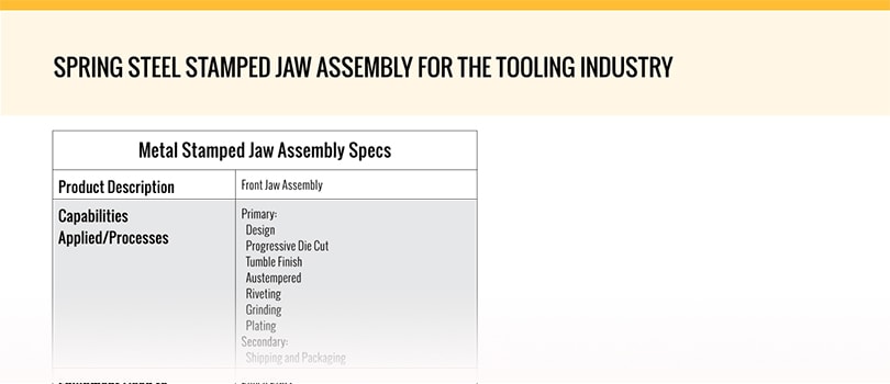 Spring Steel Stamped Jaw Assembly Specs Spring Steel Stamped Jaw Assembly Specs