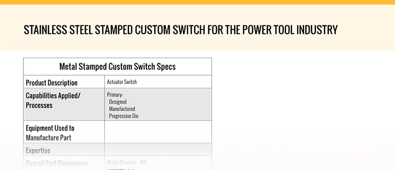 Metal Stamped Custom Switch Specs