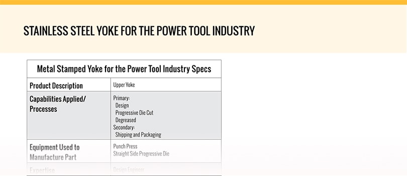 Metal Stamped Yoke for the Power Tool Industry Specs Metal Stamped Yoke for the Power Tool Industry Specs
